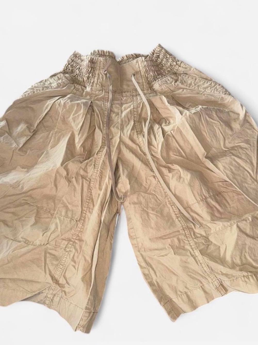 Anthropologie Women's High-Waist Tan Cargo Shorts with Drawstring